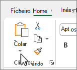 Seta para baixo do botão Colar