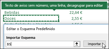 Importar as definições de tabela dinâmica existentes ao selecionar uma tabela dinâmica e clicar em Importar