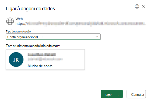 Mostra a janela Ligar à origem de dados, com uma lista pendente para selecionar o tipo de autenticação.
