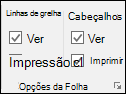 Esquema de Página > Opções > da Folha Imprimir Cabeçalhos