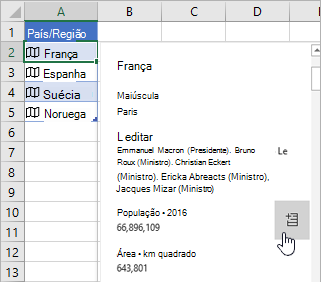 Cursor sobre campo de população no cartão e botão Extrair