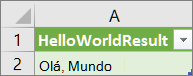 Resultados do HelloWorld numa folha de cálculo