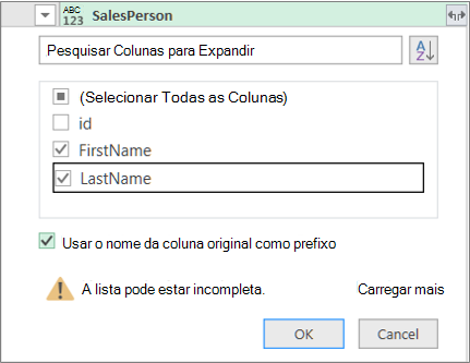 Expandir o Registo para a tabela