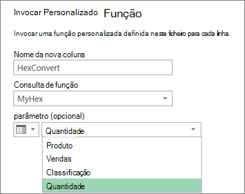 A caixa de diálogo Invocar Função Personalizada