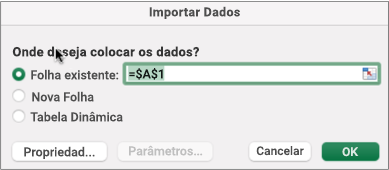 A caixa de diálogo Importar Dados utilizada para localizar os dados
