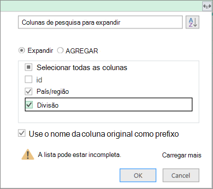 expandir a Tabela estruturada para a tabela de consulta