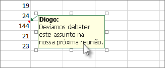 Clique no limite da caixa do comentário para a mover ou redimensionar