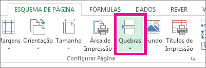 Clique em Quebras no separador Esquema de Página