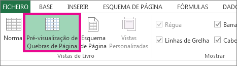 Clique em Pré-visualização de Quebras de Página no separador Ver