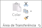 Grupo Área de Transferência no separador Base