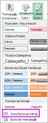 Nova opção de estilo de célula