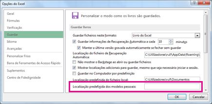 Opções que pode definir para guardar livros