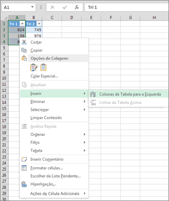Inserir uma coluna de tabela