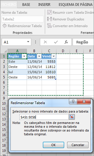Redimensionar Tabela
