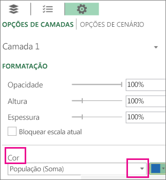 Caixa de listagem de Série de Dados para o menu pendente Cor