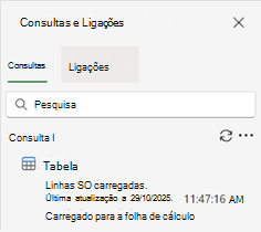 O painel Consultas e Ligações a mostrar uma única consulta e os resultados.