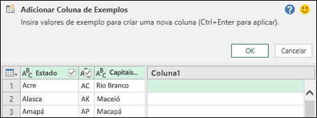 Painel combinar colunas a partir de exemplo no Power Query