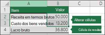 Cenário - Configurar um Cenário com células em Alteração e de Resultados