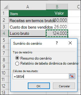 Caixa de diálogo Resumo do Cenário