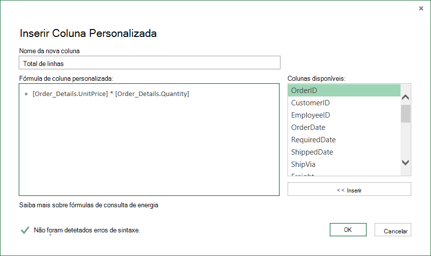 Calcular o total da linha para cada linha Detalhes_Encomenda