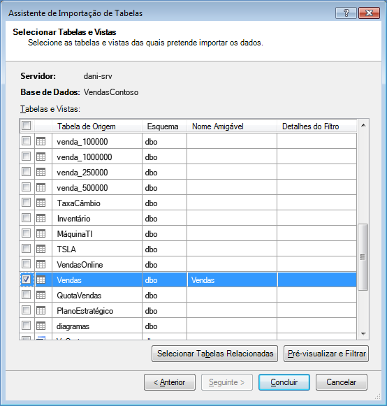 Assistente de Importação de Tabelas no suplemento PowerPivot