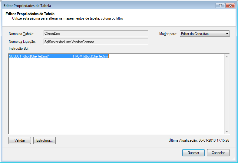 Consulta SQL com a sintaxe predefinida mais curta