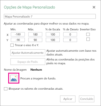 Caixa de diálogo de opções de mapa personalizado