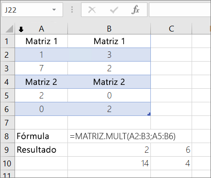 Função MATRIZ.MULT – Exemplo 1