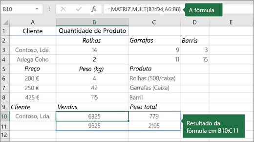 Função MATRIZ.MULT – Exemplo 2