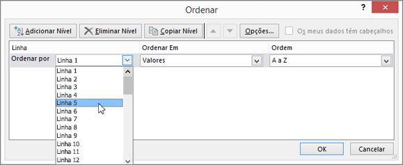 Escolha a linha que pretende ordenar
