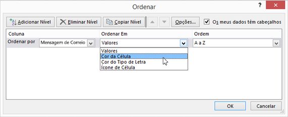 Por baixo de Ordenar Em, selecione uma opção