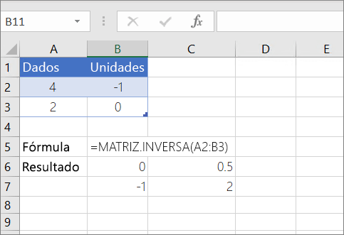 Exemplo 1- MATRIZ.INVERSA