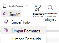 Captura de ecrã de Limpar Formatações no grupo Edição.
