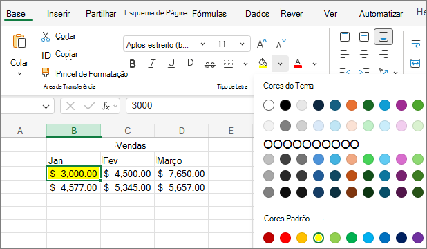 Captura de ecrã de Selecionar outra cor de texto.