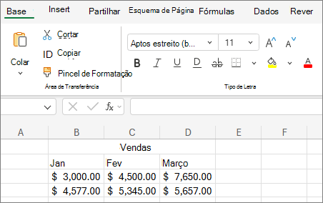 Captura de ecrã da lista pendente Selecionar outro tamanho de tipo de letra.