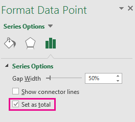 Formatar o painel de tarefas do Ponto de Dados com o Conjunto como opção total verificada no Office 2016 para Windows
