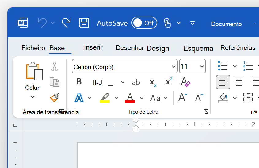 Uma captura de ecrã do canto superior esquerdo do Word em Tema colorido.