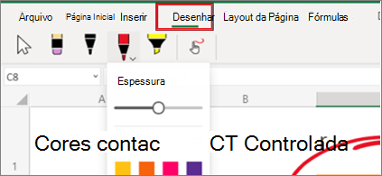 Captura de ecrã do menu Desenhar no Excel na Web