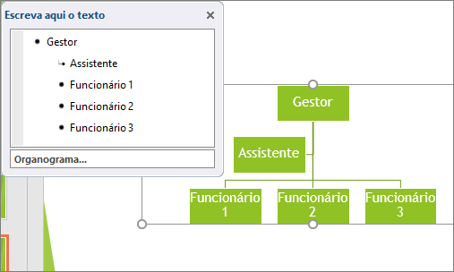 Apresenta um exemplo de um Organograma SmartArt