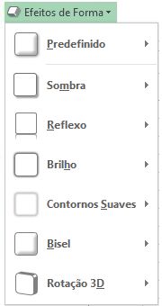O menu Efeitos de Forma