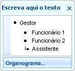 Painel de texto a apresentar marcas de lista para formas de gestor, subordinados e assistente.