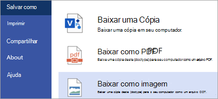 Mostra a opção Transferir como Imagem