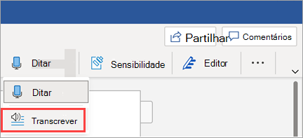 Apresenta o botão Transcrever no Word