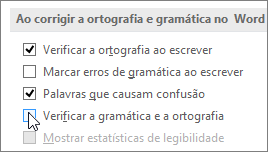 Caixas de verificação da gramática