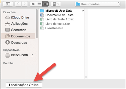 O menu Abrir Ficheiro a ver a vista No meu Mac.