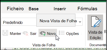 O botão Novo no grupo Vistas de Folha