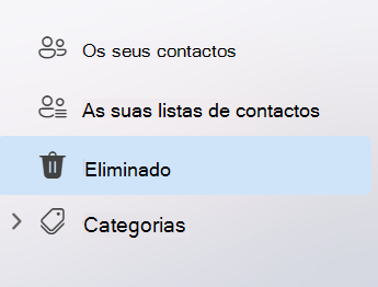 Captura de ecrã a mostrar a navegação esquerda na aplicação People no novo Outlook