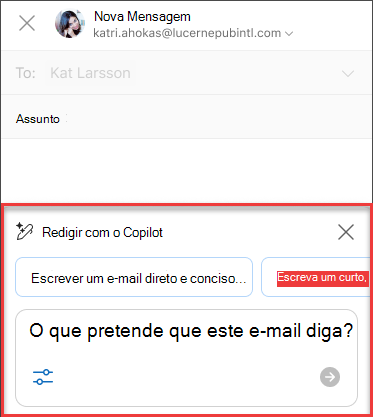 Alguns O que pretende que este e-mail diga texto para Rascunho com o Copilot no Outlook