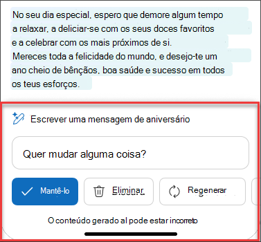 Alguns Após cuidadosa consideração do texto do rascunho de e-mail com o Copilot no iOS e Android