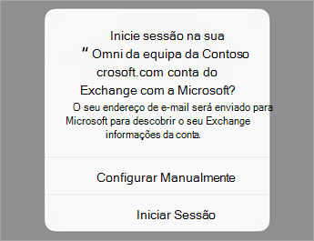 Toque em Iniciar Sessão se utilizar o O365 ou toque em Configurar Manualmente se tiver as definições do servidor da sua organização.
